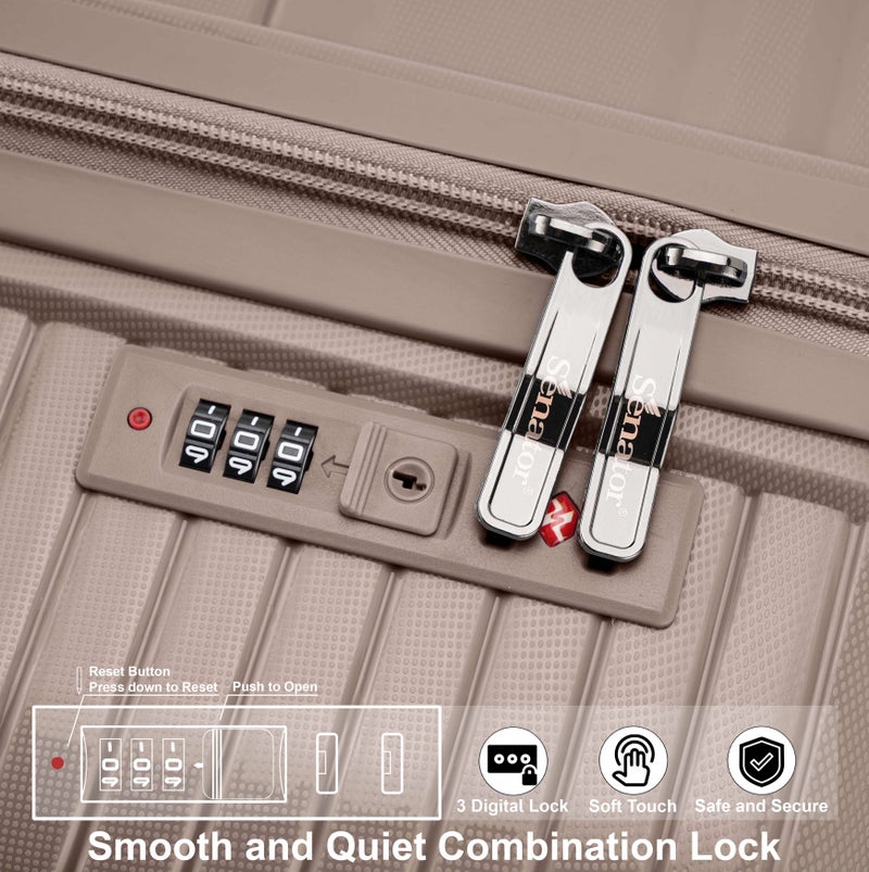 SENATOR Unisex Hard Case Large Checked Luggage Lightweight PP Fashion Trolley Luggage with 360° Degree 4 Twin Wheel and Safe Zippers KH1010 Khaki - Image 5